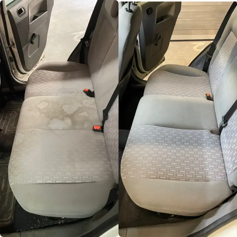 Fľaky na sedadlách v aute - tepovanie pred a po